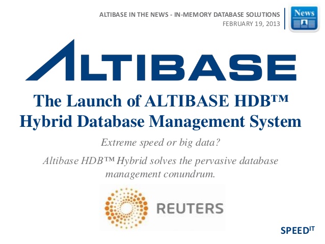 Altibase Announces The Launch Of ALTIBASE HDB™ Hybrid Database Management System